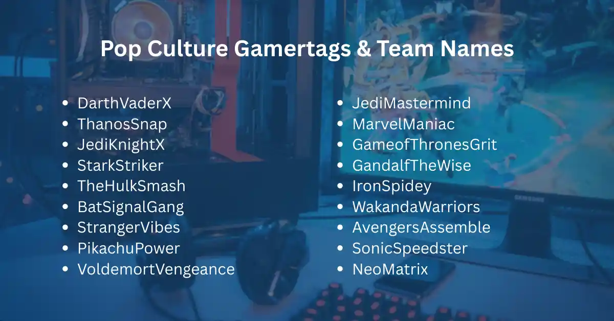pop culture gamingtag and team names