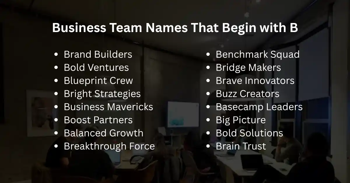 busniess team names starting with b