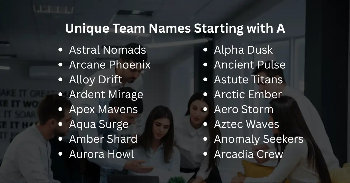 unique team names starting with a