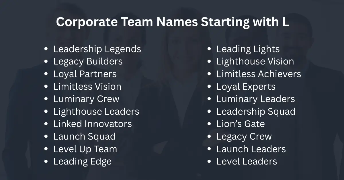 corporate team names starting with l