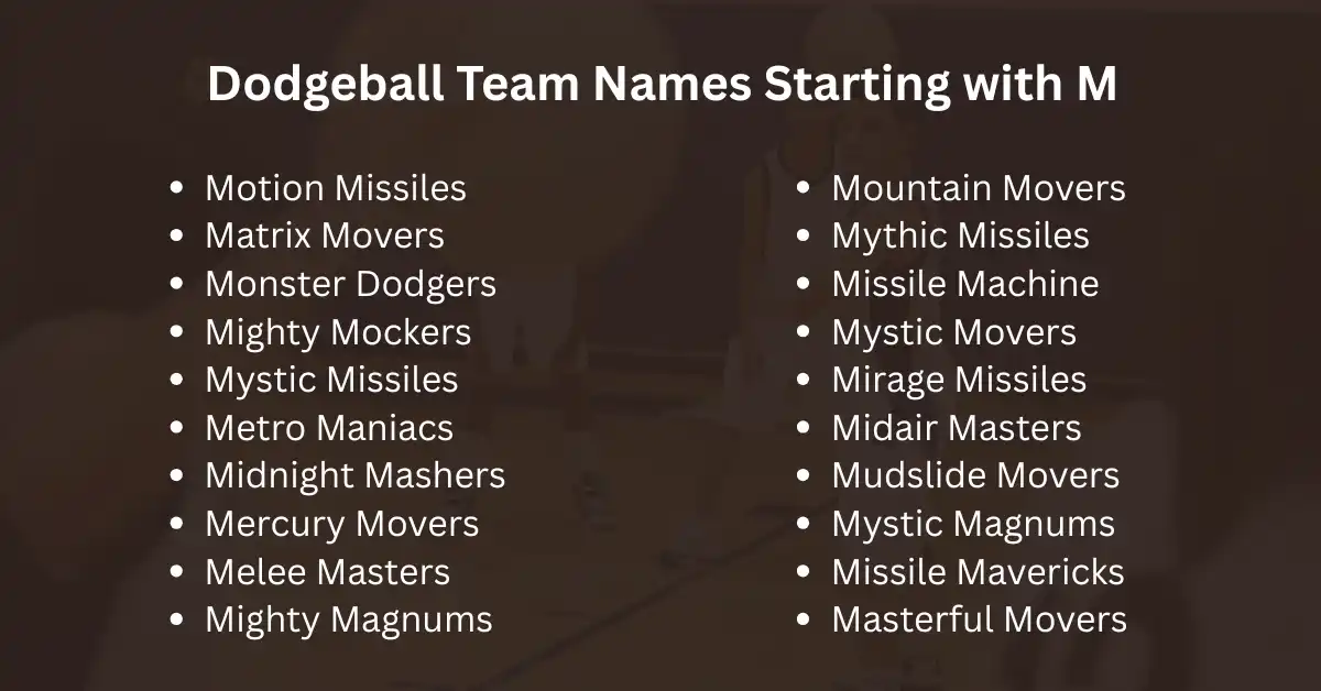 dodgeball team names starting with m