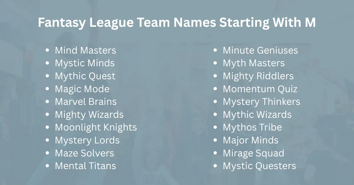 fantasy league team names starting with m