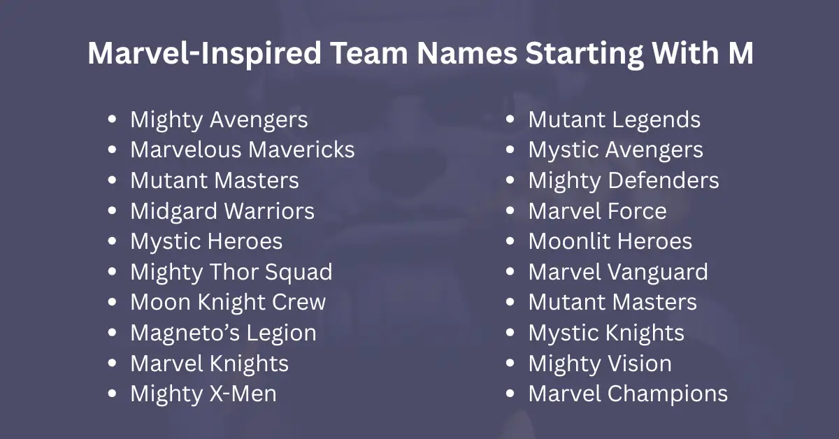marvel-inspired team names starting with m
