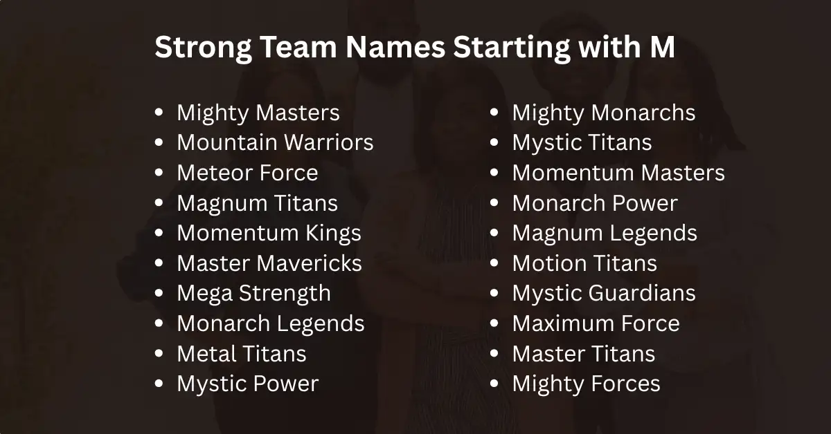strong team names starting with m