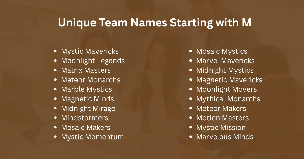 unique team names starting with m